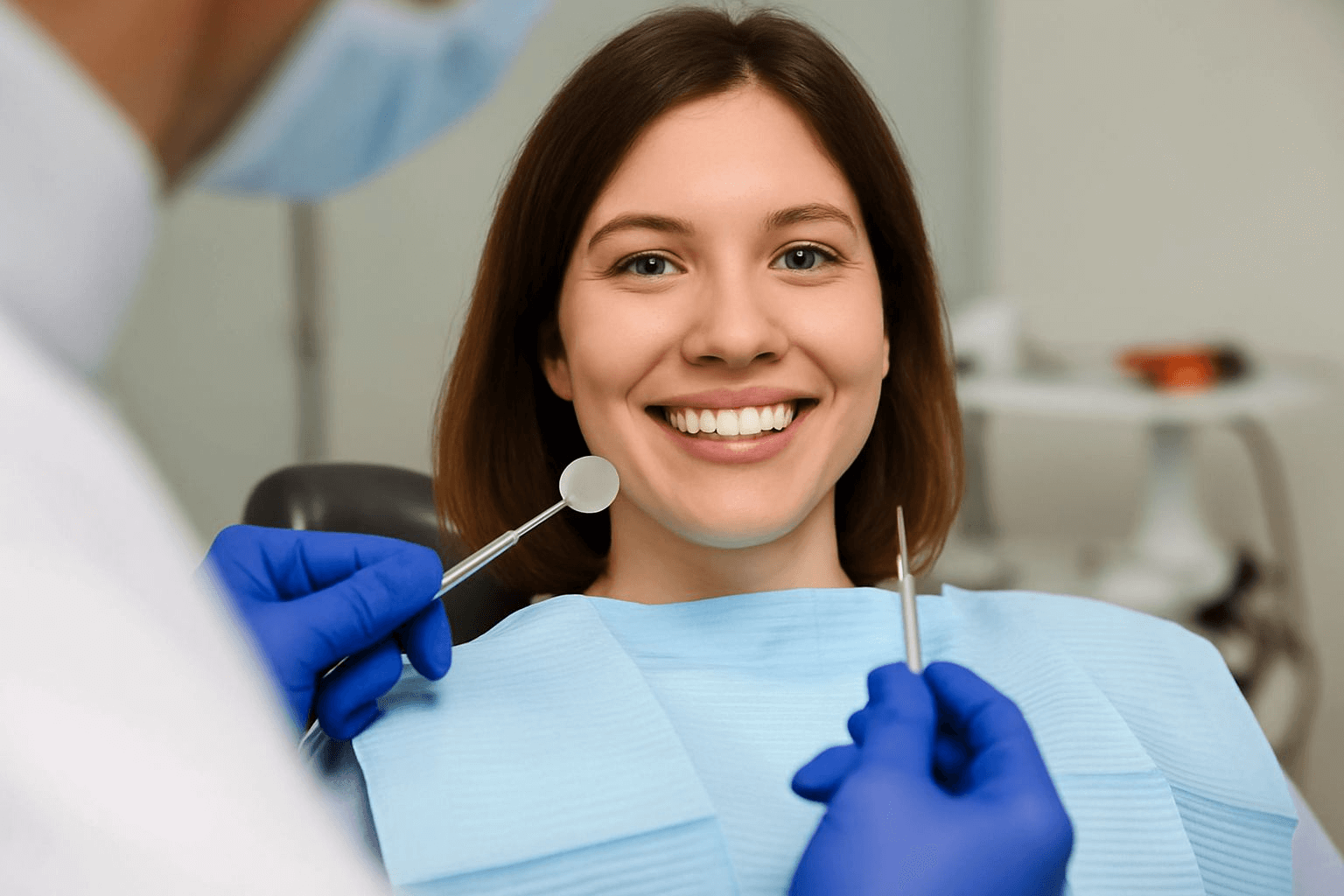 Young Woman Smiling In Dental Chair Young Woman Smiling In Dental Chair